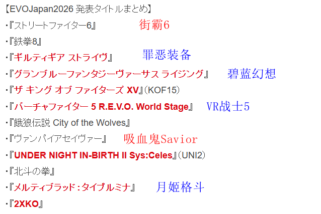 EVO日本2026格斗大赛参赛游戏揭晓 明年5月热血开战