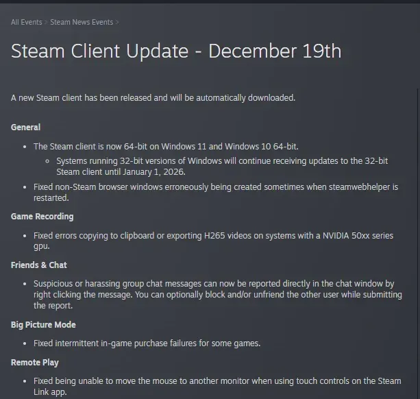 时代的眼泪！Steam将彻底告别Win7与32位系统用户