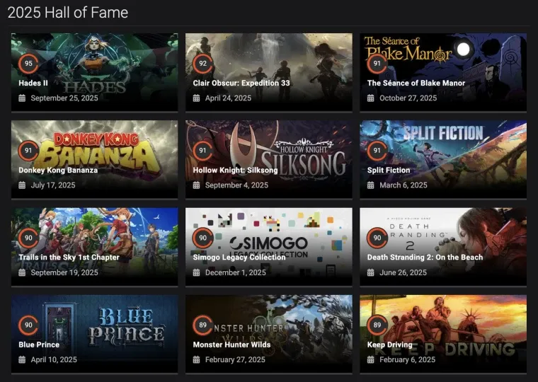 OpenCritic2025年度游戏榜单揭晓：《哈迪斯2》95分强势登顶