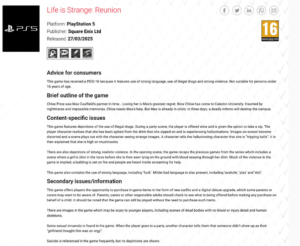 欧洲评级PEGI意外曝光-《奇异人生》新游遭泄露但开发商未官宣