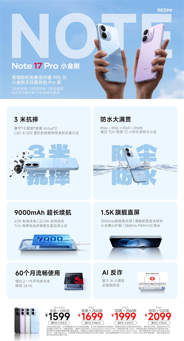 一图读懂REDMI Note 17 Pro:国民手机5年流畅耐用 1599元起 一图读懂REDMI Note 17 Pro:国民手机5年流畅耐用 1599元起